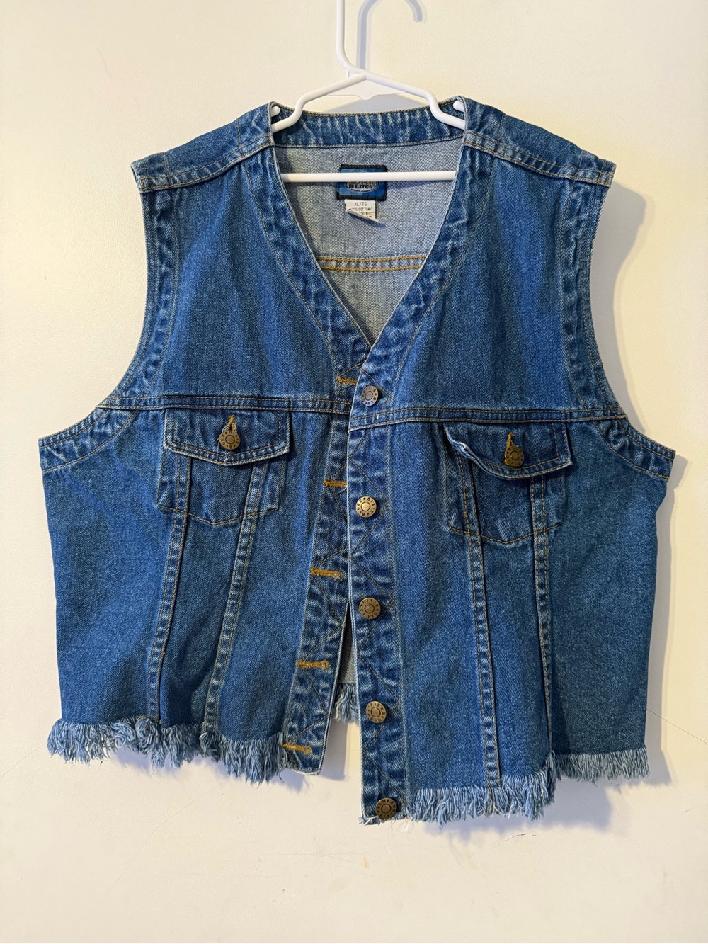 Blue Denim Button-Up Vest with Frayed Hem Dixie Blues